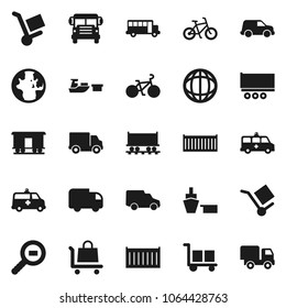 Flat vector icon set - school bus vector, world, bike, Railway carriage, truck trailer, sea container, delivery, car, port, cargo, search, ambulance, trolley
