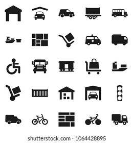 Flat vector icon set - school bus vector, bike, traffic light, ship, truck trailer, sea container, car, port, consolidated cargo, warehouse, Railway carriage, disabled, amkbulance, garage, trolley