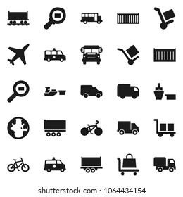 Flat vector icon set - school bus vector, world, bike, Railway carriage, plane, truck trailer, sea container, delivery, car, port, cargo, search, amkbulance, trolley