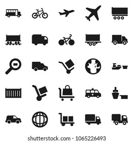 Flat vector icon set - school bus vector, world, bike, Railway carriage, plane, truck trailer, sea container, delivery, car, port, cargo, search, amkbulance, trolley