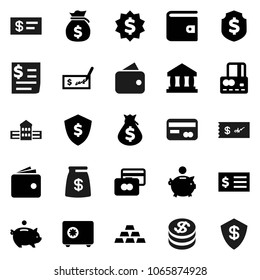 Flat vector icon set - school building vector, bank, credit card, wallet, money bag, piggy, check, receipt, dollar medal, shield, safe, gold ingot, coin
