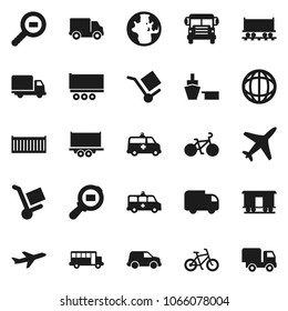 Flat vector icon set - school bus vector, world, bike, Railway carriage, plane, truck trailer, sea container, delivery, car, port, cargo, search, amkbulance, trolley