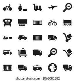 Flat vector icon set - school bus vector, world, bike, Railway carriage, plane, truck trailer, sea container, delivery, car, port, cargo, search, amkbulance, trolley
