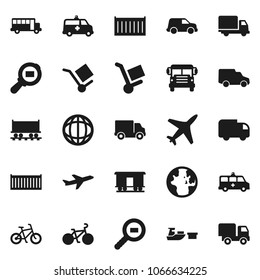 Flat vector icon set - school bus vector, world, bike, Railway carriage, plane, sea container, delivery, car, port, cargo, search, amkbulance, trolley