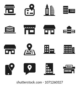 Flat vector icon set - school building vector, navigator, office, traking, apartments, store, mall