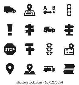 Flat vector icon set - school bus vector, signpost, navigator, map pin, traffic light, car, route, attention sign, stop