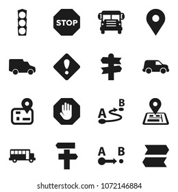 Flat vector icon set - school bus vector, signpost, navigator, map pin, traffic light, car, route, attention sign, stop