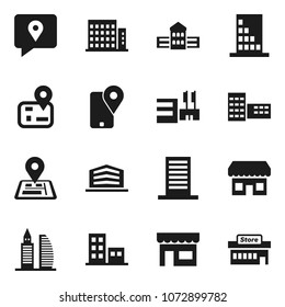 Flat vector icon set - school building vector, navigator, traking, apartments, office, store, mall