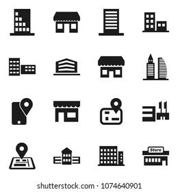 Flat vector icon set - school building vector, navigator, office, traking, apartments, store, mall