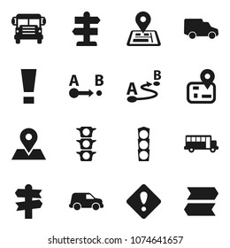 Flat vector icon set - school bus vector, signpost, navigator, map pin, traffic light, car, route, attention sign