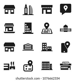 Flat vector icon set - school building vector, navigator, office, traking, apartments, store, mall
