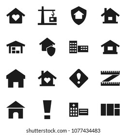 Flat vector icon set - school building vector, measuring, hospital, home, attention sign, house, barn, love, construction crane, protect, window