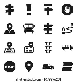 Flat vector icon set - school bus vector, signpost, navigator, map pin, traffic light, car, route, attention sign, stop