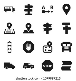 Flat vector icon set - school bus vector, signpost, navigator, map pin, traffic light, car, route, stop