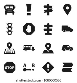 Flat vector icon set - school bus vector, signpost, navigator, map pin, traffic light, car, route, attention sign, stop