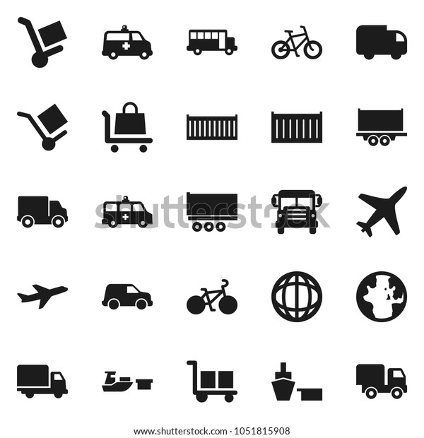 Flat vector icon set - school bus vector, world,\
bike, plane, truck trailer, sea container, delivery, car, port,\
cargo, amkbulance,\
trolley