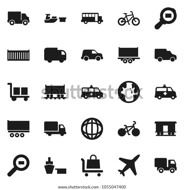 Flat vector icon set - school
bus vector, world, bike, Railway carriage, plane, truck trailer,
sea container, delivery, car, port, cargo, search, amkbulance,
trolley