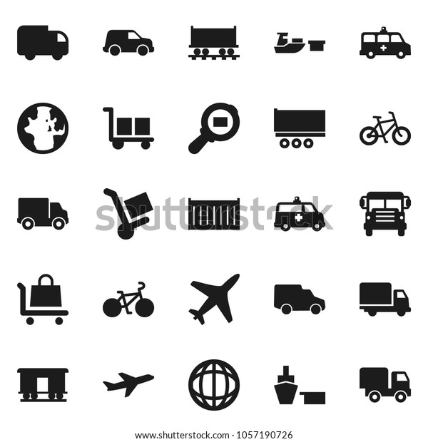 Flat vector icon set - school
bus vector, world, bike, Railway carriage, plane, truck trailer,
sea container, delivery, car, port, cargo, search, amkbulance,
trolley