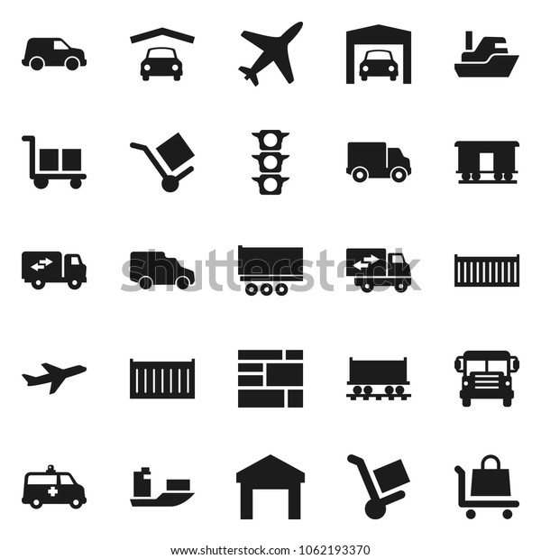 Flat vector icon set - school bus vector,
Railway carriage, plane, traffic light, ship, truck trailer, sea
container, delivery, car, consolidated cargo, warehouse,
amkbulance, garage,
relocation