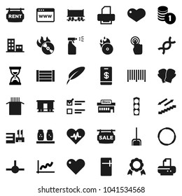 Flat vector icon set - scoop vector, sprayer, spices, pasta, pen, medal, exam, graph, coin stack, sand clock, boxing glove, stairways run, hoop, Railway carriage, traffic light, wood box, music hit