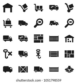 Flat vector icon set - sea container vector, delivery, car, wood box, consolidated cargo, no hook, warehouse, search, relocation truck, trolley, package