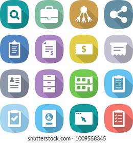 flat vector icon set - search document vector, portfolio, share, clipboard, account balance, receipt, atm, anamnesis, archive, modular house, check, passport, browser window, list