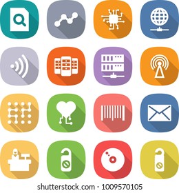 flat vector icon set - search document vector, graph, chip, globe connect, wireless, server, antenna, cardio, bar code, mail, reception, do not distrub, cd