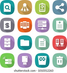 flat vector icon set - search document vector, share, report, receipt, server, recipe, archive, documents, usb flash, trash bin