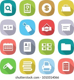 flat vector icon set - search document vector, report, dollar, shopping bag, money, label, sale, atm receipt, calendar, anamnesis, panel house, documents, towels, printer, clipboard list