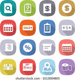 flat vector icon set - search document vector, report, receipt, dollar, calendar, sale, clipboard, money, shopping list, percent, atm, invoice, map, toilet paper