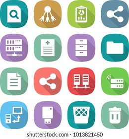 flat vector icon set - search document vector, share, report, server, recipe, archive, documents, data transfer, usb flash, trash bin
