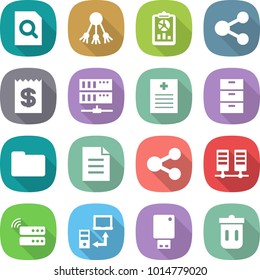 flat vector icon set - search document vector, share, report, receipt, server, recipe, archive, documents, data transfer, usb flash, trash bin