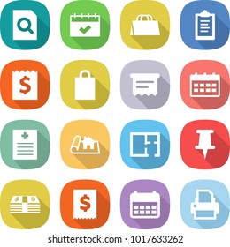 flat vector icon set - search document vector, calendar, shopping bag, clipboard, receipt, atm, recipe, project, plan, pin, money, tax, printer