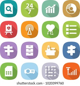 flat vector icon set - search document vector, 24 7, diagram, circle, presentation, antenna, cardio chip, list, singlepost, archive, reception, signpost, sim card, projector, circuit, signal