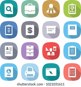 flat vector icon set - search document vector, portfolio, share, report, clipboard, receipt, atm, copybook, anamnesis, archive, architector, passport, printer, browser window, list