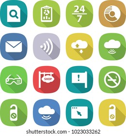 flat vector icon set - search document vector, report, 24 7, circle diagram, mail, wireless, cloud service, smart glasses, shop signboard, important flag, no smoking, do not distrub, browser window