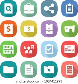 flat vector icon set - search document vector, portfolio, share, clipboard, receipt, archive, slum, modular house, architector, check, invoice, documents, browser window, list