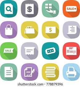 flat vector icon set - search document vector, receipt, gift, sale, shopping bag, list, atm, ticket, invoice, inventory, towels, printer