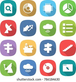 flat vector icon set - search document vector, circle diagram, chip, satellite antenna, up down arrow, cloud wireless, list, singlepost, reception, signpost, stairs, service, cd, browser window