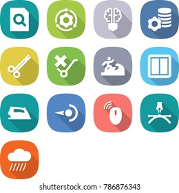 flat vector icon set - search document vector, around gear, bulb brain, virtual mining, surgical clamp, do not trolley sign, surfer, power switch, iron, photon, wireless mouse, drawing pen