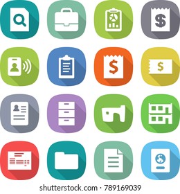 flat vector icon set - search document vector, portfolio, report, receipt, pass card, clipboard, anamnesis, archive, slum, modular house, invoice, documents, passport