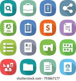 flat vector icon set - search document vector, portfolio, clipboard, share, annual report, receipt, account balance, list, anamnesis, slum, modular house, architector, documents, passport