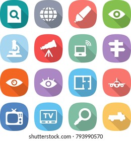 flat vector icon set - search document vector, globe, marker, eye, microscope, telescope, notebook wireless, singlepost, plan, plane, tv, magnifier, pickup