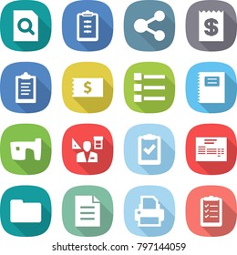 flat vector icon set - search document vector, clipboard, share, receipt, list, copybook, slum, architector, check, invoice, documents, printer