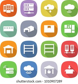 flat vector icon set - server vector, cloud service, wireless, bunker, warehouse, package box, consolidated cargo, rack