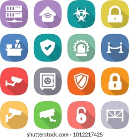 flat vector icon set - server vector, wireless home, biohazard, lock, customs control, protected, alarm, vip fence, surveillance, safe, shield, locked, camera, unlock, farm