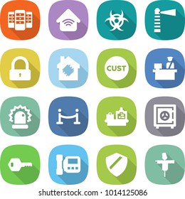 flat vector icon set - server vector, wireless home, biohazard, lighthouse, lock, smart house, customs, control, alarm, vip fence, baggage checking, safe, key, intercome, shield, scarecrow