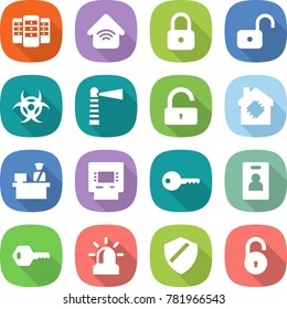 flat vector icon set - server vector, wireless home, lock, unlock, biohazard, lighthouse, smart house, customs control, atm, key, identity card, alarm, shield