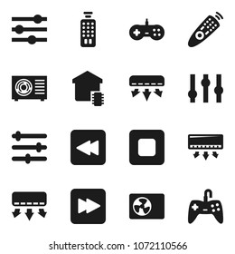 Flat vector icon set - settings vector, remote control, stop button, forward, backward, equalizer, air conditioner, ari condition, smart home, gamepad