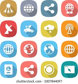 flat vector icon set - share vector, globe, notebook, satellite antenna, eco car, cloud service, earth, passport, orbit, browser window
